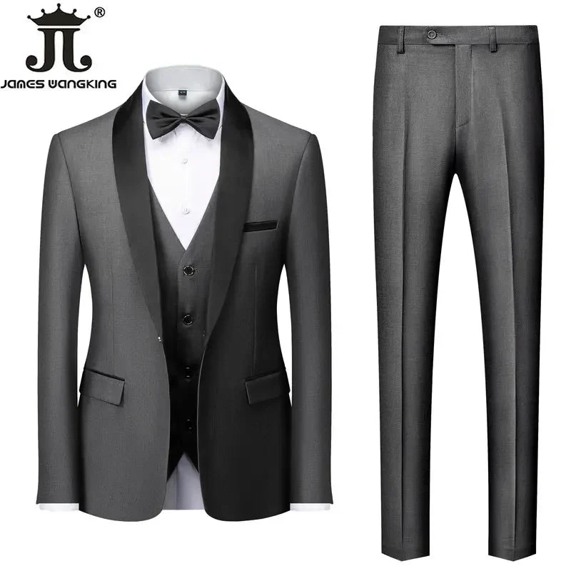 Men's Solid Color Suit Jacket Blazer Waistcoat Vest Pants Set M-6XL