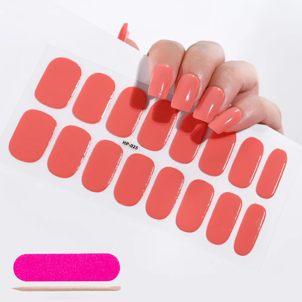 16‑Piece Semi‑Cured Gel Nail Wrap Set – French Pure Color UV Gel Polish Strips, Long‑Wear Nail Extension Decals