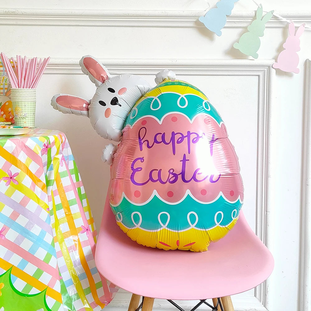 Easter Bunny & Chick Foil Balloon – Cute Standing Rabbit, Egg & Carrot Helium Balloon for Kids’ Party Decor