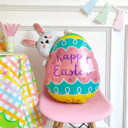 Easter Bunny & Chick Foil Balloon – Cute Standing Rabbit, Egg & Carrot Helium Balloon for Kids’ Party Decor