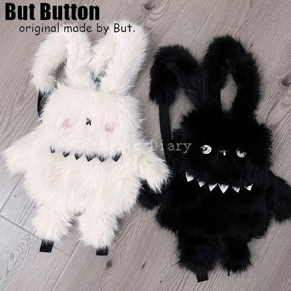 Gothic Y2K Plush Monster Backpack with Button Eyes – Dark Fashion School Bag