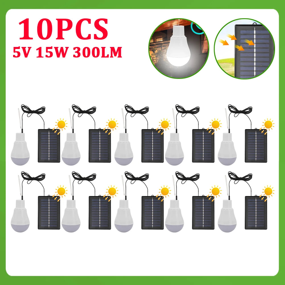 1-12pcs 5V 15W 300LM Solar Lighting Bulb Portable Solar Power Panel Battery Charger Energy Saving Outdoor Lamp USB Rechargable