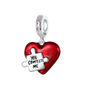 925 Sterling Silver Unique Red Puzzle Heart Dangle Charm Valentine's Day Pendant Fit Original Bracelets Women DIY Jewelry Gift