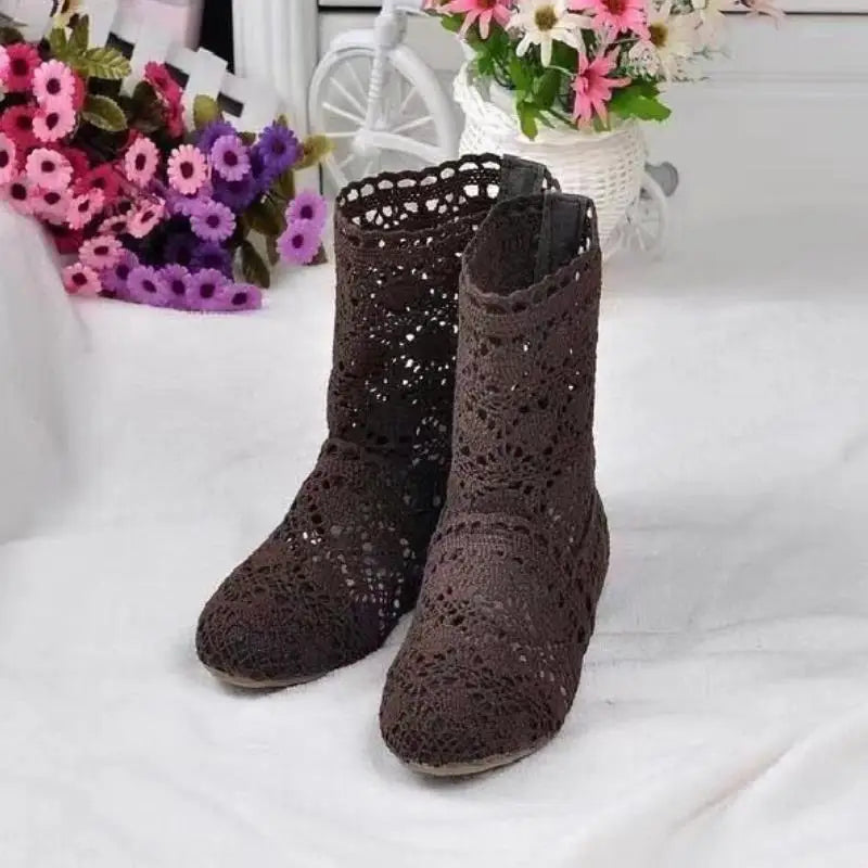 Hollow Boots Shoes Breathable Knit Line Mesh Korean High Summer Women Boots Knee High Womens Shoes