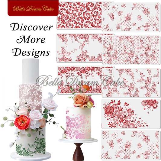 Various Flower Leaf Design Fondant Cake Stencil DIY Royal Cream Border Mold PET Drawing Template Cake Decorating Tools Bakeware
