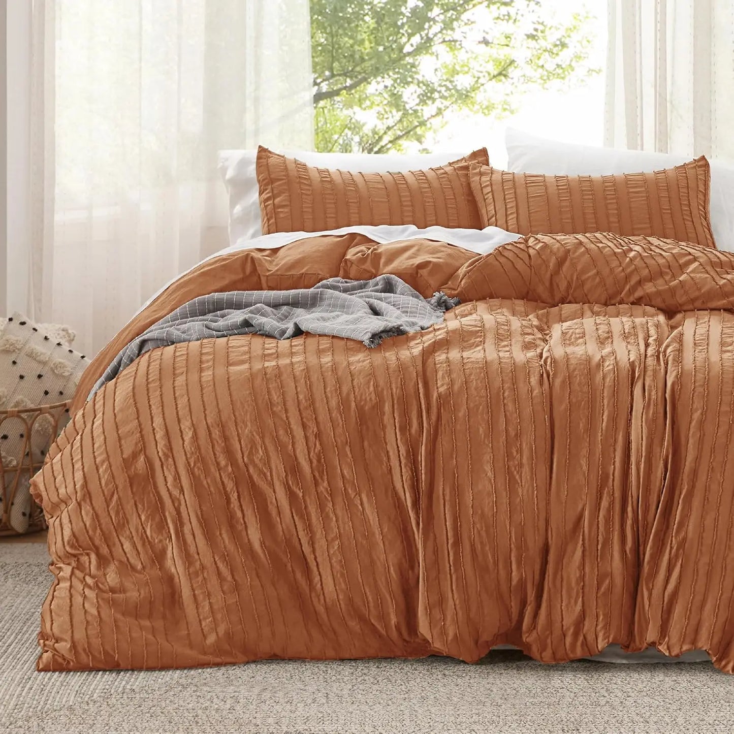 Duvet Cover Queen - Boho Bedding, Tufted Queen Duvet Cover- 3 Pieces Embroidery