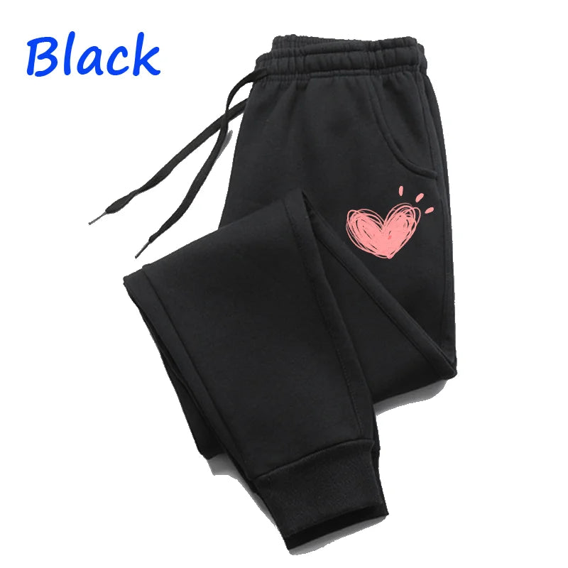 Women’s Heart Print Sweatpants – Casual Cotton Joggers