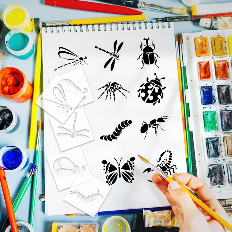 20‑Piece Insect Series Stencil Set – Reusable Hollow‑Out Dragonfly, Bee & Insect Pattern Templates for DIY Painting and Craft Projects