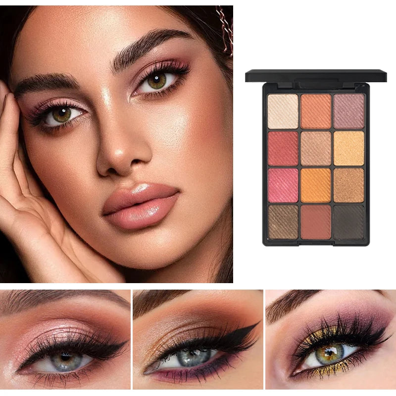 12-Color Glitter Eyeshadow Palette- Highly Pigmented,Long-Lasting Diamond Metal and Matte Shades for a Dazzling Eye Makeup Look