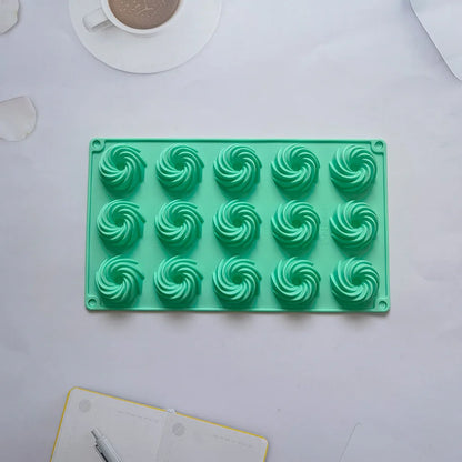 15 Holes Spiral Shape Silicone Cake Mold Mousse Chocolate Dessert Jelly Mould Donuts Pastry Baking Tools