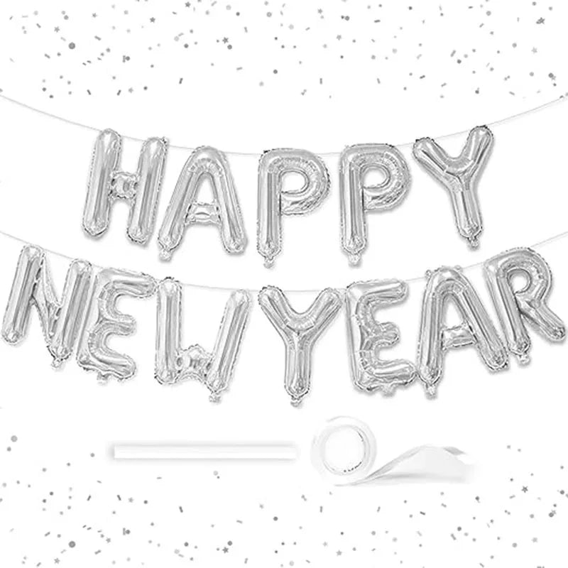 2026 New Year Foil Ballons Happy New Year Letter Banner Garland Party Decorations New Year Wine Bottle Star Round Photo Props