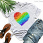 Rainbow Heart Print Lgbt T Shirt Summer Top Female T-Shirt Cute Girl Tumblr Clothes Tee Shirt Femme Streetwerar 90s 00s Tshirt