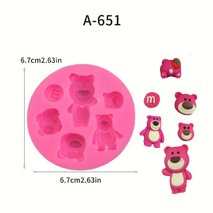 1 piece, single strawberry bear 6-hole strawberry bear silicone mold sugar cake gypsum drip decoration tool
