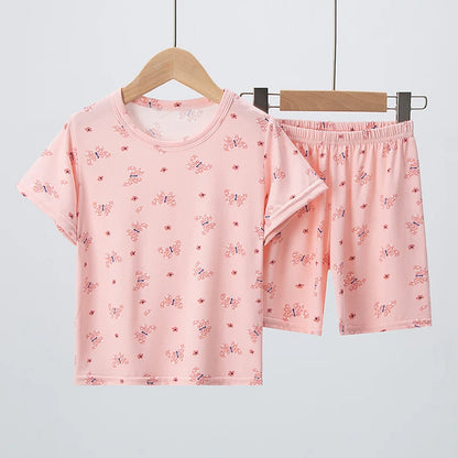 2 Pcs Children's Fun Printing Multicolor  Short Sleeve Shirt & Shorts Set