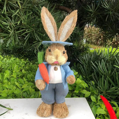Easter Rabbit Decoration Bunny Figure Cattail Craft Ornament Home Holiday Cute Bunny Home Decoration Easter Rabbit Decoration