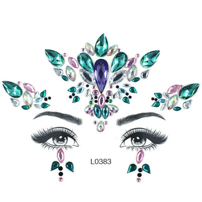 3D Sexy Face Tattoo Crystal Stickers Temporary Tattoos Glitter Fake Tattoo Rhinestones Masquerade Women Party Face Jewels Tattoo