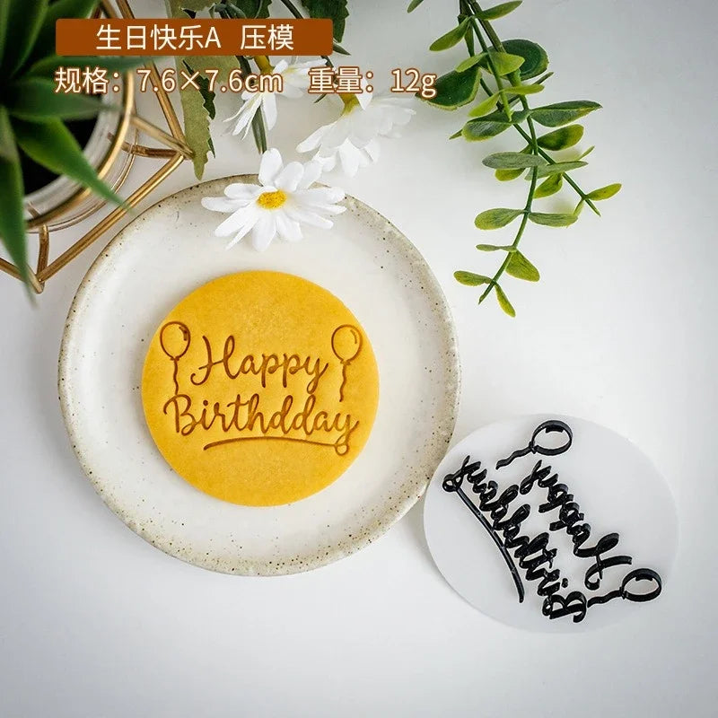 Happy Birthday Theme Cookie Cutter Mold Biscuit Embosser Cake Decoration Tools Stamp Baking Pastry Bakeware Kitchen Accessories