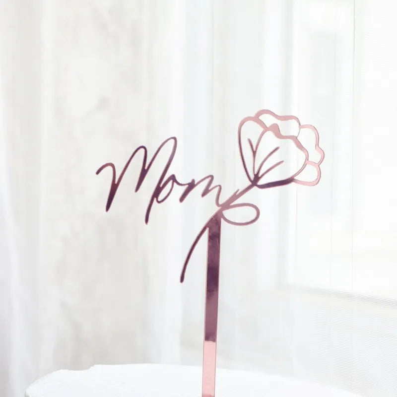 Happy Mothers Day Cake Topper Gold Red Tulip Acrylic MOM Birthday Party Cake Toppers Dessert Decoration Mother's Day Gifts