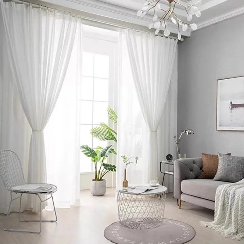 Fluttering Soft Solid White Tulle Yarn Chiffon Gauze Curtains for Living Room Bedroom Window Home Decoration Voile Drapes