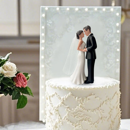 Elegant Bride & Groom Wedding Cake Topper with White Mesh Veil – Perfect for Engagements, Bridal Showers & Anniversaries