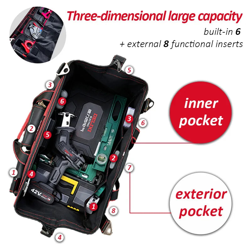 DELIXI ELECTRIC Tool Bag,Multifunctional Waterproof Storage Bags,Suitable for Electricians,Carpenters,Car Mechanics,Homeowners