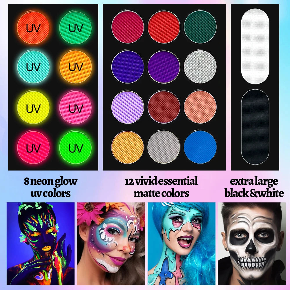 22 Color Face Body Painting Kit for Kids Adults,Face Paint Makeup Palette with Brush,Halloween Carnival Artist Cosplay Art Party