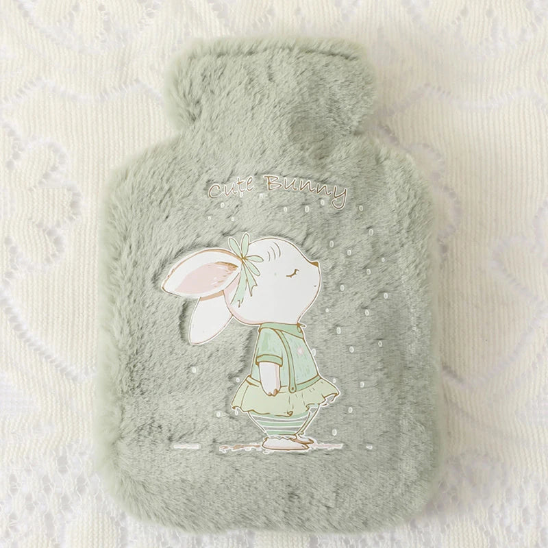 Cute Cartoon Plush Hot Water Bottle: Rabbit and Bear Designs, Velvet, Portable Hand Warmer for Women/Men