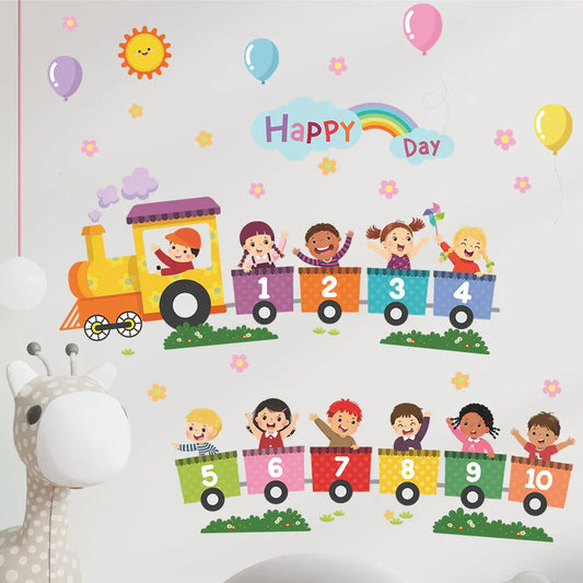 - Rainbow Number Train Wall Sticker – Kids’ Room & Classroom Self‑Adhesive Decor