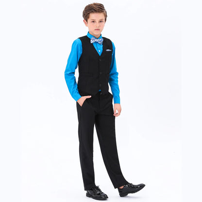 Boys Outfit Vest and Pants Suit Set for Formal Vest Set Blue and Black Size 14