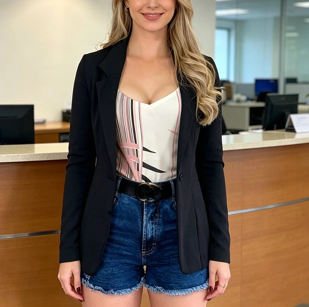 Women Suit Coat Elegant Lapel Suit Coat for Women Slim Fit Single Button Jacket for Business Wear Versatile Solid Color Soft