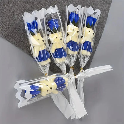 5PCS Artificial Rose Bear Flowers Soap Bouquet Set Lovely Flower Gift for Mother's Day Valentine's Birthday Wedding Home Decor