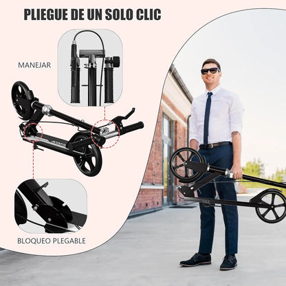 Foldable Scooter for Kids Teens Adults - Adjustable Height, Hand Brake, 220 LB Capacity