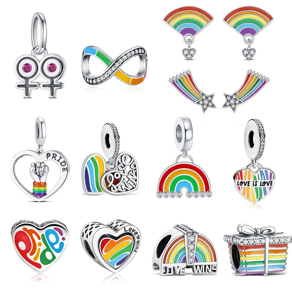 2025 Hot 925 Sterling Silver Rainbow Pride Month Charm Pendant heart bead unlimited Fit Original Bracelet For Women Jewelry Gift