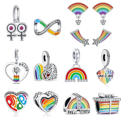 2025 Hot 925 Sterling Silver Rainbow Pride Month Charm Pendant heart bead unlimited Fit Original Bracelet For Women Jewelry Gift
