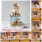 Blue Train Cake Topper Bear Cake Top Carriage Water Balloons Rainbow Tower Cake Decorations Boy Girl Baby Shower Party Supplies