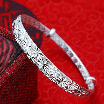 Luxury 925 Sterling Silver Bracelets For Women Vintage Original Starry Sky Carving Adjustable Bangles Party Wedding Fine Jewelry