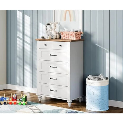 High Vanity with 5 Drawers, Baby Room Vanity Organizer, Wide Drawer Wardrobe, Vintage Farmhouse Wooden Wardrobe