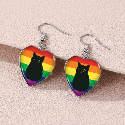 Pride Cat Paw Dangle Earring Heart Shaped Earrings Handmade Glass Dome Jewelry
