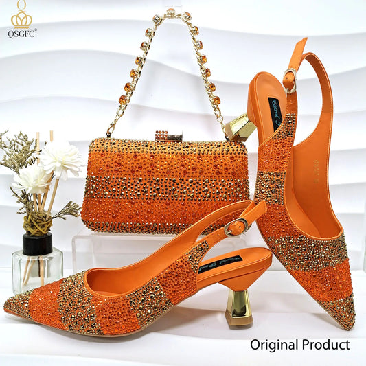 Italian Design Party Shoes with Matching Clutch Bag, Perfect for African Weddings and Women’s Heel Shoes and Bag Sets for Parties.