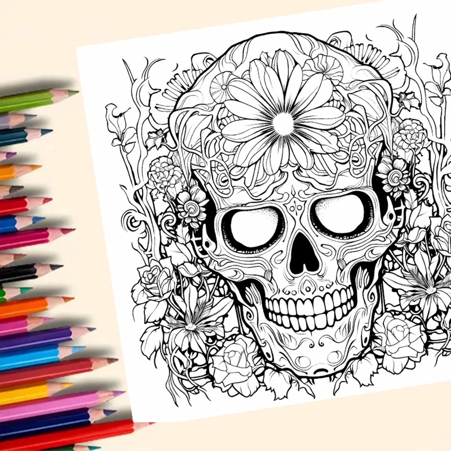 Adult Picture Book: Skeleton Colouring Book Unique Skull Designs for Colored Pencil Practice and Creative Expression