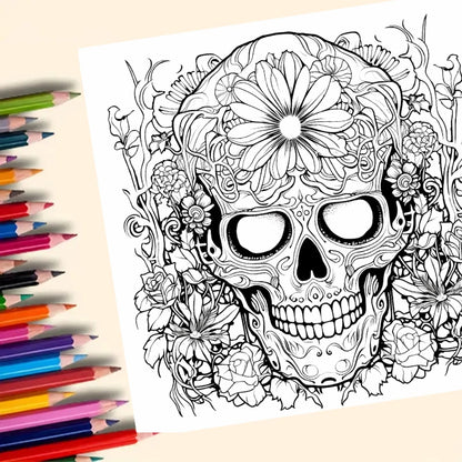 Adult Picture Book: Skeleton Colouring Book Unique Skull Designs for Colored Pencil Practice and Creative Expression