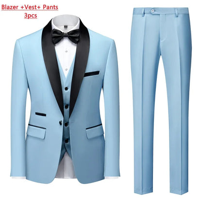 Men's Solid Color Suit Jacket Blazer Waistcoat Vest Pants Set M-6XL