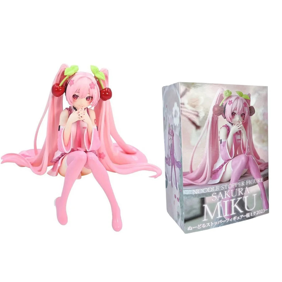 Anime Hatsune Miku Anime figure Pink dress Sitting posture PVC model action toys Cherry pink cherry blossom decorationgifts