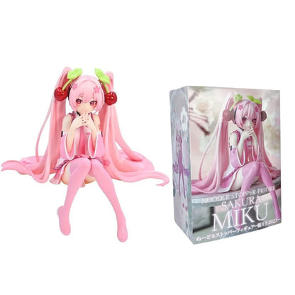 Anime Hatsune Miku Anime figure Pink dress Sitting posture PVC model action toys Cherry pink cherry blossom decorationgifts