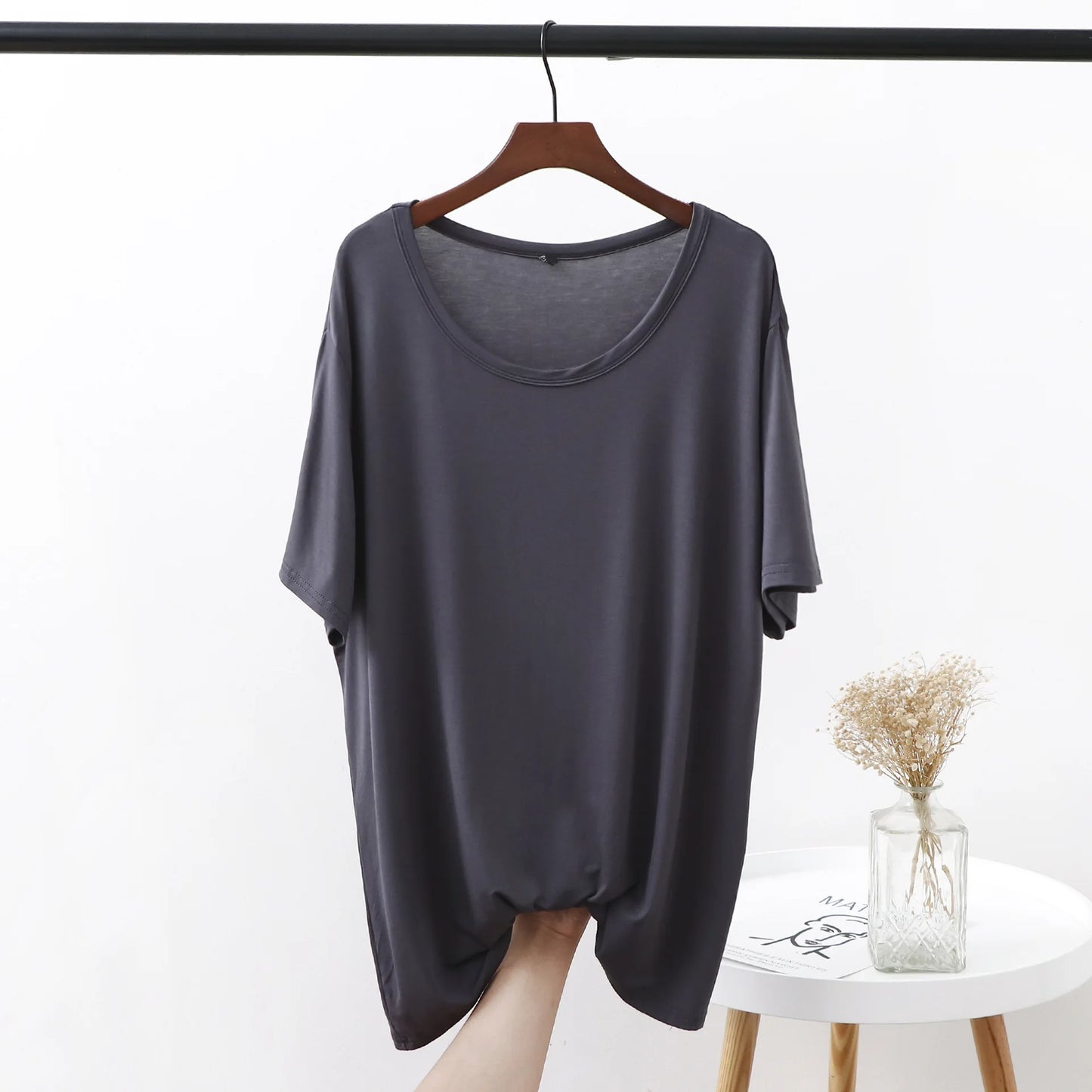 Plus size XL to 6XL Modal Tshirt short sleeves Summer women's T-shirts solid color O-Neck Loose Tee Tops Casual bottoming top