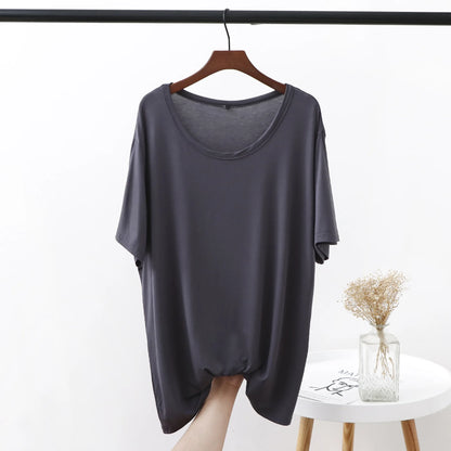 Plus size XL to 6XL Modal Tshirt short sleeves Summer women's T-shirts solid color O-Neck Loose Tee Tops Casual bottoming top