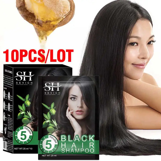 SEVICH 10Pcs Fast Black Hair Shampoo 5 Mins Fast Become Black Hair Dye Herb Natural Hair Care Restore Colorant Shampoo Hair Care