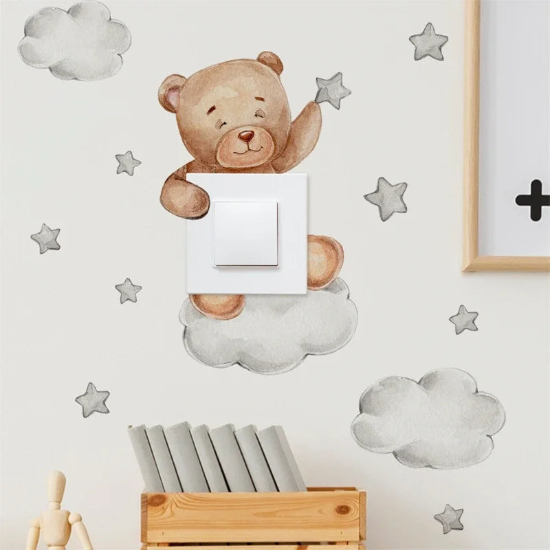 Luminous Giraffe Bear Elephant Star Switch Sticker Kid Baby Bedroom Decoration Self-adhesive Home Decor Wallpaper Wall Decals