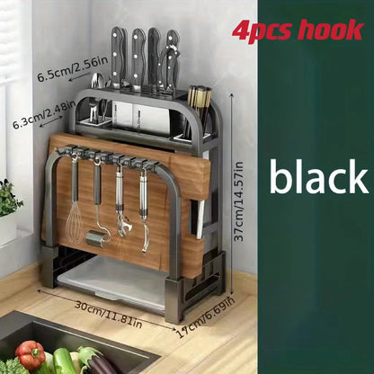 1pc Stainless Steel Knife Holder Kitchen Rack Home Countertop Cutting Board Rack Cutting Board Knife Integrated Storage Rack