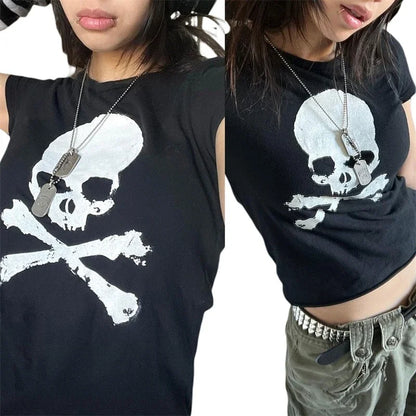 Vintage Grunge Graphic Print Gothic Skull Punk Streetwear Women's T Shirt